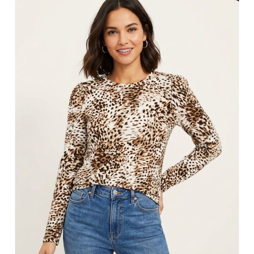 LOFT 2022 Cheetah Leopard Animal Print Puff Long Sleeve Top Women's Size Small